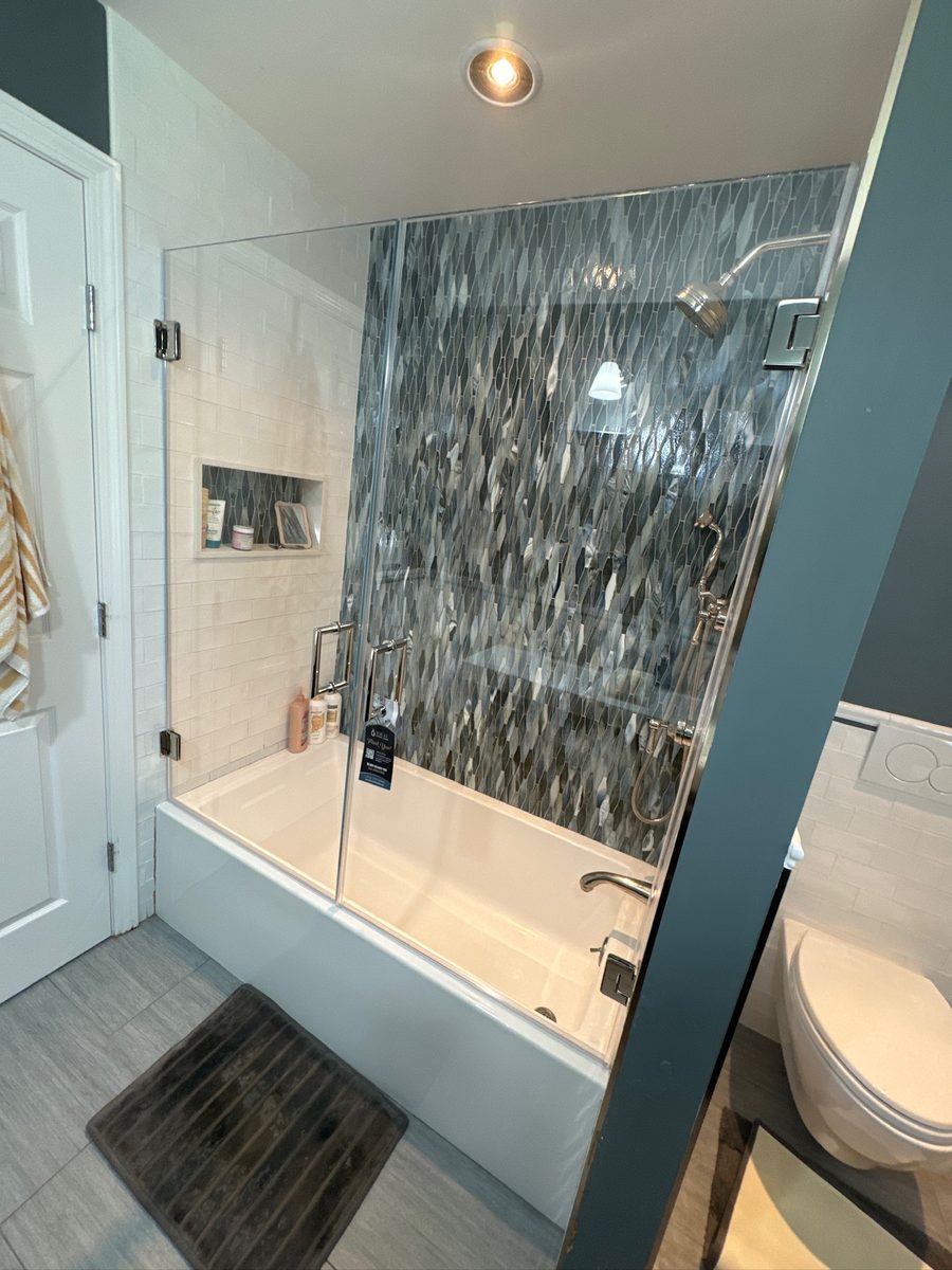 Walk-in frameless shower panel Metro West Massachusetts