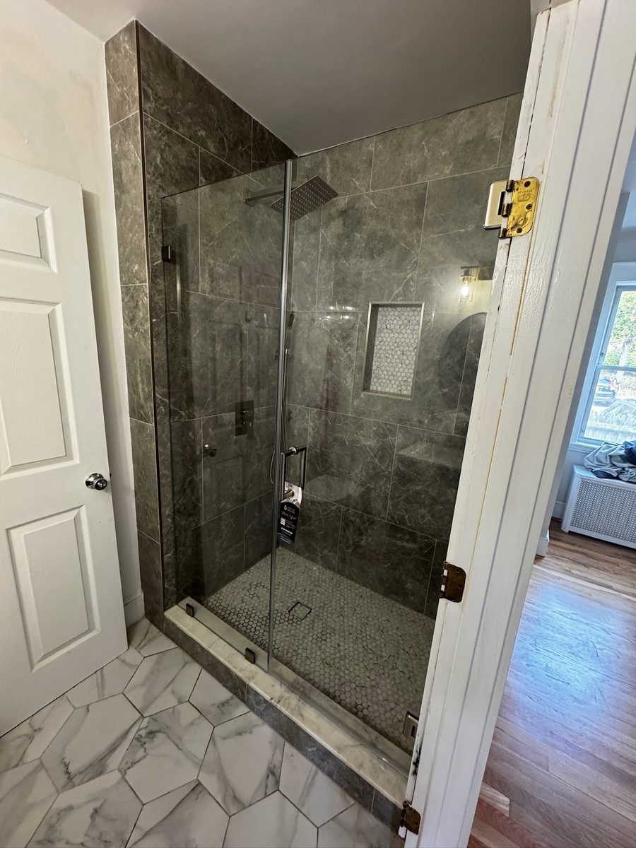 Semi-frameless sliding bypass shower Natick MA chrome